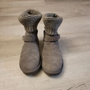 UGG Gray Knit-Cuff Suede Ankle Booties